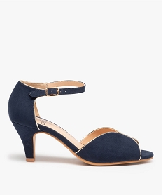 GEMO Escarpins femme à talon en suédine unie et détails métal bleu chine