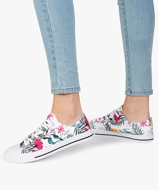 GEMO Baskets femme en toile à lacets et bout renforcé Multicolore