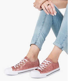 GEMO Baskets femme en toile à bout renforcé fermeture lacets rose standard