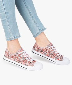 GEMO Baskets femme en toile à bout renforcé fermeture lacets Multicolore