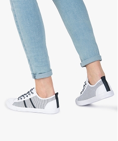 GEMO Baskets femme en toile à lacets cordelette blanc standard