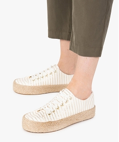 GEMO Baskets femme en toile à semelle plateforme blanc standard