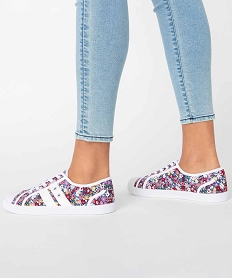 GEMO Baskets femme en toile imprimée et bout renforcé Multicolore