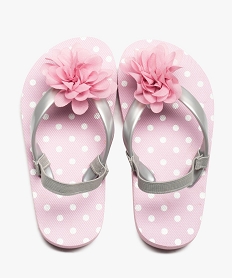 GEMO Tongs fille à semelle à pois et fleur en tissu rose standard