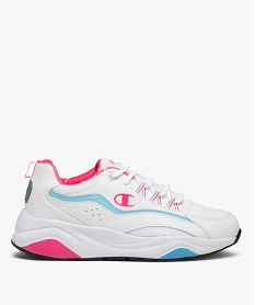 GEMO Baskets fille tricolores à lacets élastiques et scratch – Champion USA blanc standard