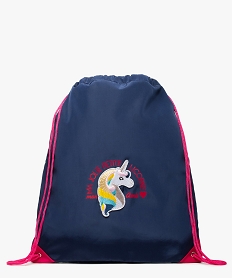 sac a dos fille a bretelles coulissantes brode licorne bleuF809101_1