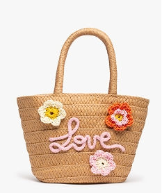 sac en paille fille forme cabas a fleurs multicolores beigeF809801_1
