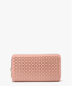 GEMO Portefeuille femme zippé à motifs ajourés Rose