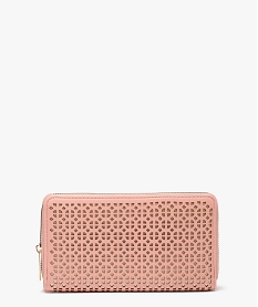 GEMO Portefeuille femme zippé à motifs ajourés Rose