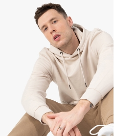 sweat a capuche interieur molletonne homme beige sweatsF829501_1