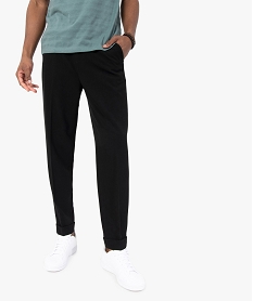 GEMO Pantalon homme en toile stretch avec taille élastiquée Noir