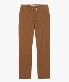 pantalon homme en lin et coton avec taille ajustable brun pantalonsF836001_4