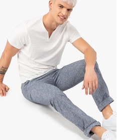 pantalon homme en lin et coton avec taille ajustable bleu pantalons de costumeF836101_1