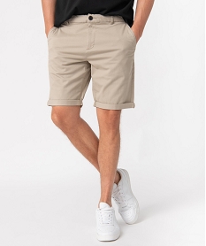 GEMO Bermuda homme en toile extensible 5 poches coupe chino beige taupe
