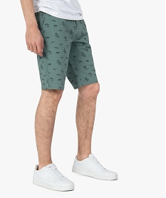 GEMO Bermuda homme en coton extensible à motifs palmiers Vert