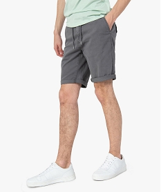 GEMO Bermuda homme en coton stretch avec ceinture élastique Gris