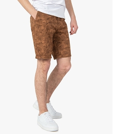 GEMO Bermuda homme en coton extensible à motifs exotique Brun