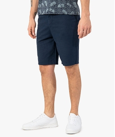 GEMO Bermuda homme en lin et coton Bleu