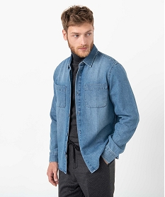 GEMO Chemise homme en jean avec poches poitrine Bleu