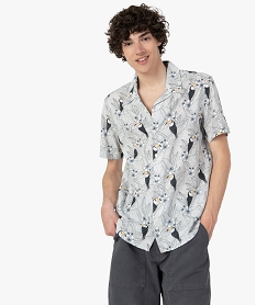 chemise homme a manches courtes a motifs exotiques blancF840401_1