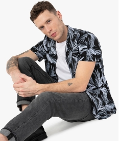 GEMO Chemise homme imprimée à manches courtes et col cubain Noir