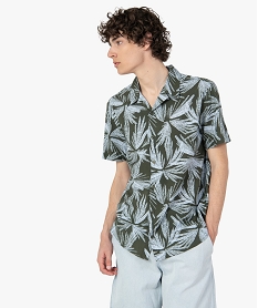 GEMO Chemise homme imprimée à manches courtes et col cubain Vert