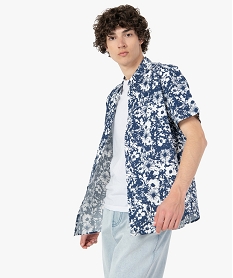 GEMO Chemise homme à manches courtes à motifs fleuris blanc chine