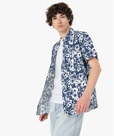 GEMO Chemise homme à manches courtes à motifs fleuris Bleu