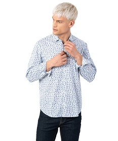 GEMO Chemise homme à fines rayures et motifs Blanc