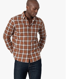 GEMO Chemise homme à carreaux - Coupe Regular Brun