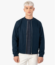 GEMO Blouson homme en coton avec fermeture zippée Bleu