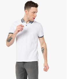 GEMO Polo homme à manches courtes avec finitions contrastantes Blanc