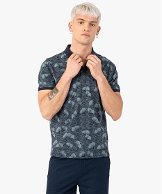 GEMO Polo homme à motifs fleuris et finitions contrastantes Bleu