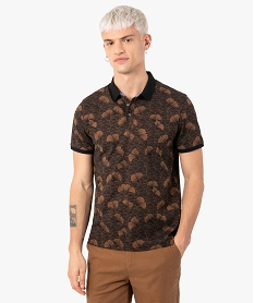 GEMO Polo homme à motifs fleuris et finitions contrastantes Noir