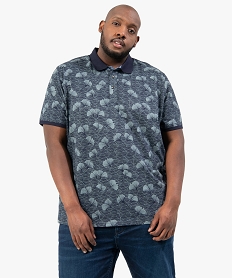 GEMO Polo homme grande taille à manches courtes et motif feuille Bleu