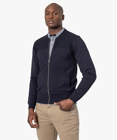 GEMO Gilet homme à col rond avec fermeture zippée Bleu