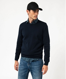 GEMO Pull homme à col rond en coton Bleu