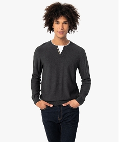 GEMO Pull homme col fantaisie effet 2 en 1 Gris