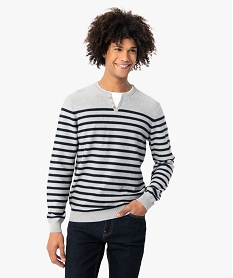 GEMO Pull homme rayé effet 2 en 1 Gris