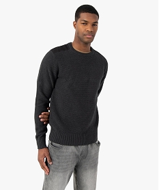 GEMO Pull homme en maille fantaisie avec patchs aux épaules Gris