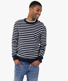 GEMO Pull homme à rayures avec col rond Noir