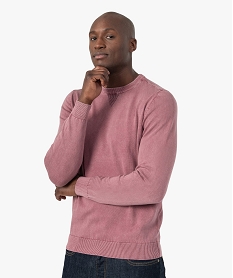 GEMO Pull homme en coton aspect délavé rose standard