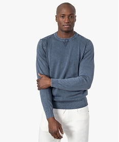 GEMO Pull homme en coton aspect denim Bleu