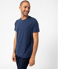 GEMO Tee-shirt à manches courtes et col tunisien homme bleu standard