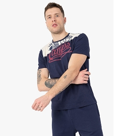 GEMO Tee-shirt homme bicolore avec motif sous le col  – Camps United violet chine