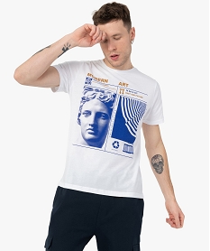 GEMO Tee-shirt homme à manches courtes avec motif art moderne Blanc