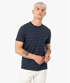 GEMO Tee-shirt homme rayé en maille texturée Bleu