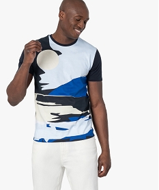 GEMO Tee-shirt homme à manches courtes avec motif graphique Bleu