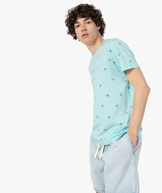 GEMO Tee-shirt homme manches courtes à motifs palmiers Bleu