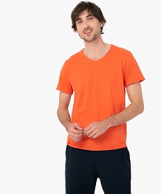 GEMO Tee-shirt homme à manches courtes et col V orange standard